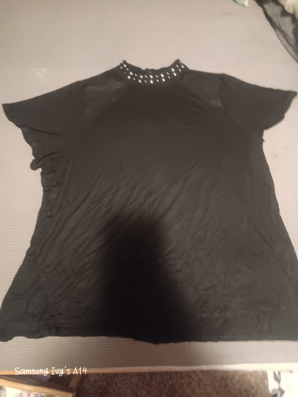 Belldini Black Short Sleeve Top with Studded Collar - Picture 2 of 3